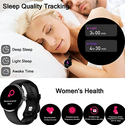 ZILSPY Smart Watch with Text and Call 1.3   AMOLED Full Touch Voice Control Fitness Watch with 100+ Sports/SpO2 /Sleep /Heart Rate Monitor Android Smart Watches for Women Men (Black)