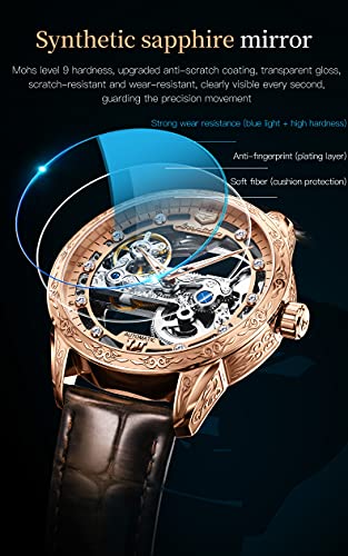 OLEVS Men s Skeleton Mechanical Dress Watch Automatic Self Winding Waterproof Luminous Luxury Leather Wrist Watches