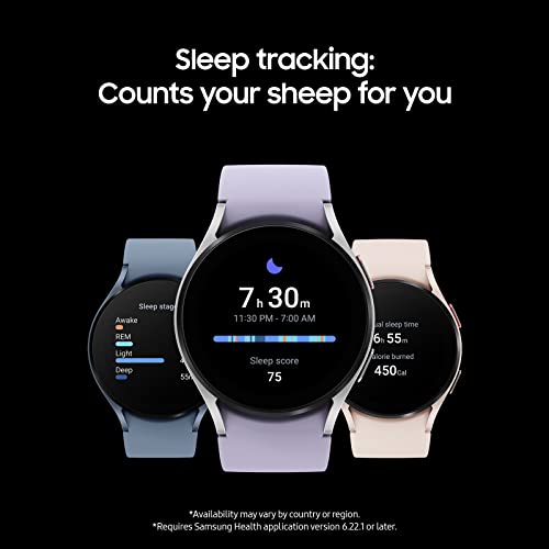 SAMSUNG Galaxy Watch 5 40mm Bluetooth Smartwatch w/ Body, Health, Fitness and Sleep Tracker, Improved Battery, Sapphire Crystal Glass, Enhanced GPS Tracking, US Version, Silver Bezel w/ Purple Band