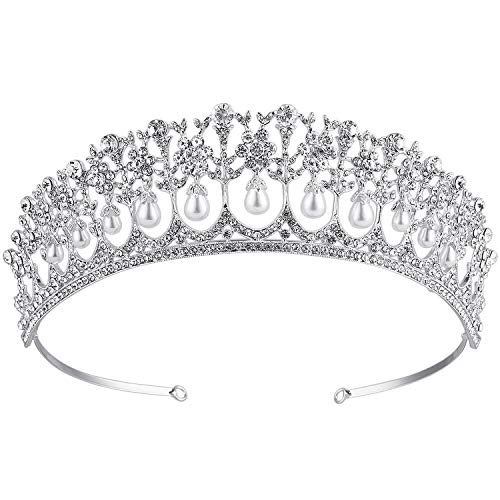 CROWN GUIDE Crystal Rhinestone Queen Bride Tiara Crown for Women Girls Headdress Vintage Bridal Birthday Prom Wedding Tiaras and Crowns Hair Jewelry Accessories Silver