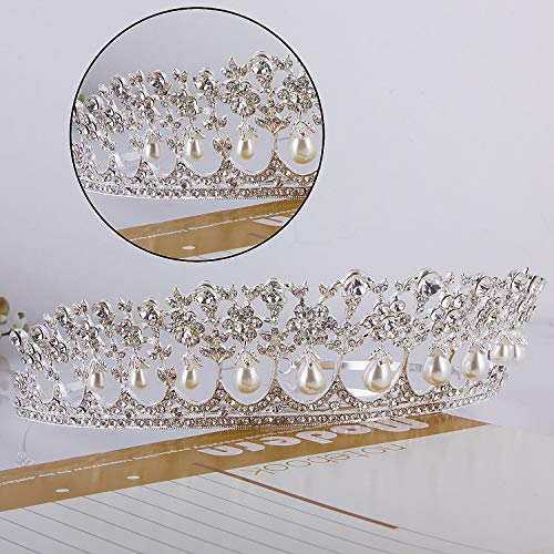 CROWN GUIDE Crystal Rhinestone Queen Bride Tiara Crown for Women Girls Headdress Vintage Bridal Birthday Prom Wedding Tiaras and Crowns Hair Jewelry Accessories Silver