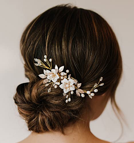 SWEETV Handmade Wedding Hair Comb for Bridal Hair Accessories,Flower Bridal Hair Clip Hair Pieces for Wedding