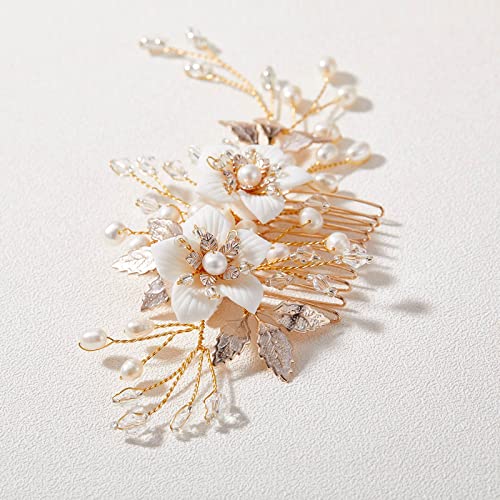 SWEETV Handmade Wedding Hair Comb for Bridal Hair Accessories,Flower Bridal Hair Clip Hair Pieces for Wedding