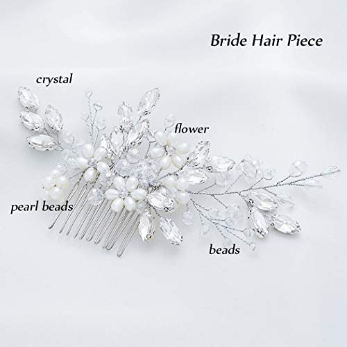 Jakawin Bride Wedding Hair Comb Flower Girls Bridal Hair Accessories Hair Piece for Women and Girls HC034 (Silver)