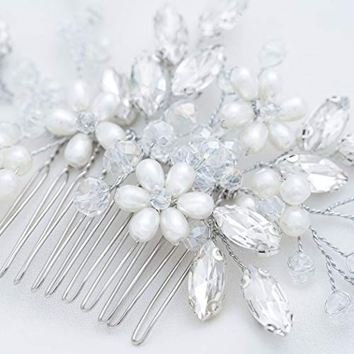 Jakawin Bride Wedding Hair Comb Flower Girls Bridal Hair Accessories Hair Piece for Women and Girls HC034 (Silver)