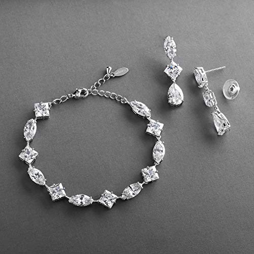 Mariell Silver Zirconia Crystal Wedding Bracelet & Earrings Set for Women, Jewelry for Bride, Bridesmaid