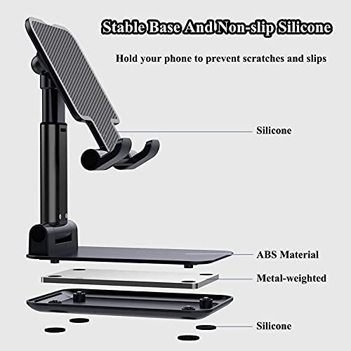 Meetuo 2 Pcs Cell Phone Stand, Adjustable Angle Height Phone Stand for Desk, Fully Foldable/Portable Phone Holder, Compatible for iPhone 14/13/12/Smartphones