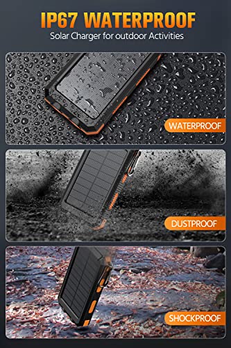 Feeke Solar-Charger-Power-Bank - 36800mAh Portable Charger,QC3.0 Fast Charger Dual USB Port Built-in Led Flashlight and Compass for All Cell Phone and Electronic Devices(Orange)