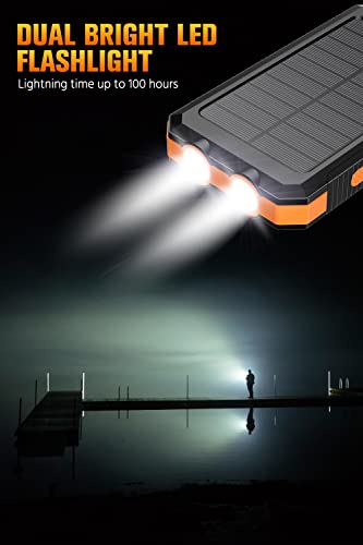 Feeke Solar-Charger-Power-Bank - 36800mAh Portable Charger,QC3.0 Fast Charger Dual USB Port Built-in Led Flashlight and Compass for All Cell Phone and Electronic Devices(Orange)