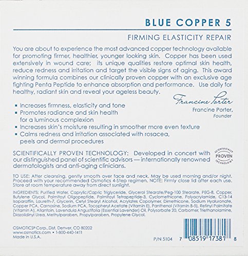 Osmotics Blue Copper 5 Firming Elasticity Repair, Revolutionary Rejuvenation Copper Peptide Cream, Boosts Skin Elasticity & Radiance for Younger-Looking Skin