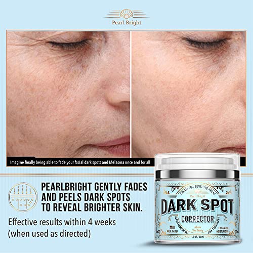 PearlBright Dark Spot Remover for Face, Body and Sensitive areas - Natural Skincare for Underarms, Elbows & Privates - Made in USA - Dark Spot Corrector with Licorice, Mulberry Extract Arbutin, 1.7OZ