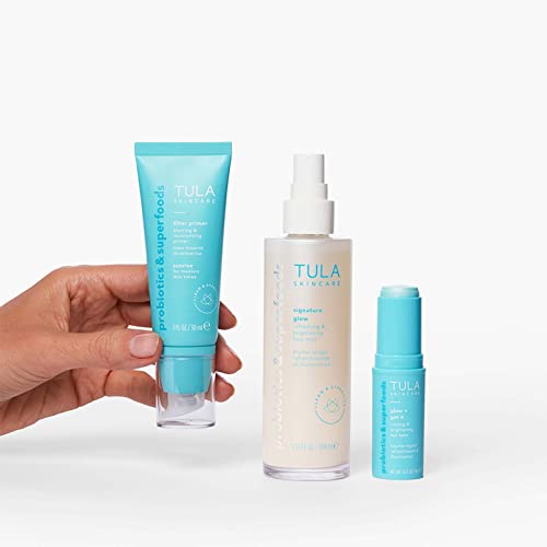 TULA Skin Care Glow Right Now Skincare Essentials Kit | Face Mist, Eye Balm and Moisturizing Primer for Instantly Brighter and More Radiant-Looking Skin