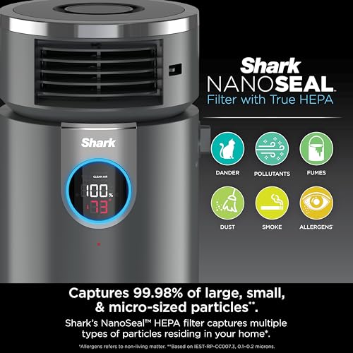 Shark HC452 3-in-1 Clean Sense Air Purifier, Heater & Fan, HEPA Filter, 500 Sq Ft, Oscillating, Small Room, Bedroom, Office, Captures 99.98% of Particles for Clean Air, Dust, Smoke & Allergens, Grey