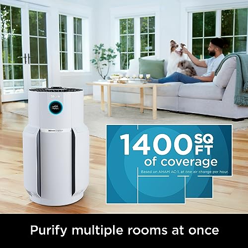 Shark HP302 NeverChange Air Purifier MAX, 5-year HEPA filter, save $300+ in filter replacements, Whole House, 1400 sqft, Odor Neutralizer Technology, captures 99.98% of particles, dust, smells. White