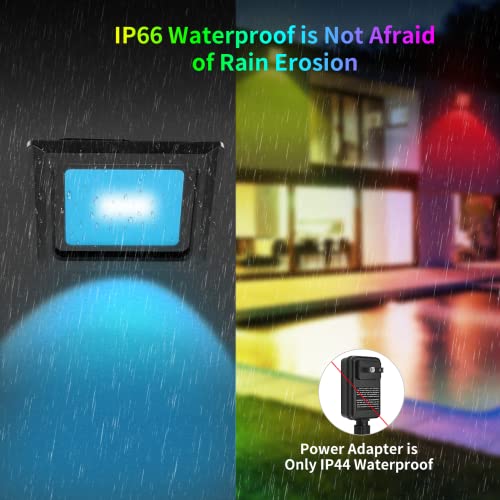 Outdoor RGB Flood LED Lights - IP66 Waterproof Colored Changing Spotlight Bluetooth Halloween Strobe Lights with Plug ＆ Dimmable Color Smart Outside Floodlights for Christmas Party Garden 丨 4 Pack