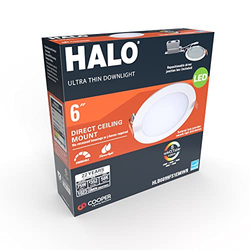 HALO 6 inch Recessed LED Ceiling & Shower Disc Light – Canless Ultra Thin Downlight – White - 4 Pack