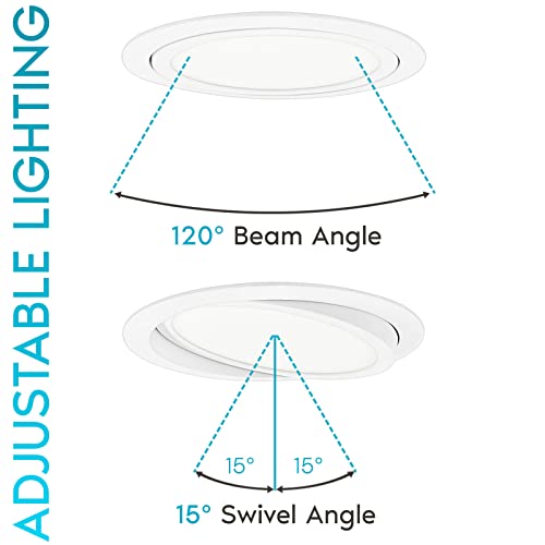 LUXRITE 6 Inch Gimbal LED Recessed Lighting, 5 Color Selectable 2700K-5000K, 1400 Lumens, Adjustable Swivel Downlight, Dimmable, 15W, Wet Rated, IC Rated, High Output, Energy Star, ETL Listed