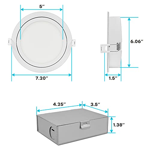 LUXRITE 6 Inch Gimbal LED Recessed Lighting, 5 Color Selectable 2700K-5000K, 1400 Lumens, Adjustable Swivel Downlight, Dimmable, 15W, Wet Rated, IC Rated, High Output, Energy Star, ETL Listed