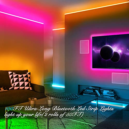 DAYBETTER Led Strip Lights 100ft (2 Rolls of 50ft) Smart Light Strips with App Control Remote, 5050 RGB Led Lights for Bedroom, Music Sync Color Changing Lights for Room Party