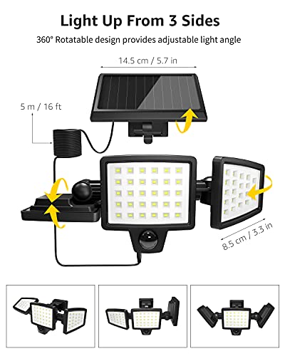 Lepro Solar Flood Lights Outdoor, WL5000 Motion Activated Security Lights, Separate Solar Panel, 3 Adjustable Head 270° Wide Lighting Angle, IP65 Waterproof Wall Lamp for Porch Yard Garage, 2 Packs