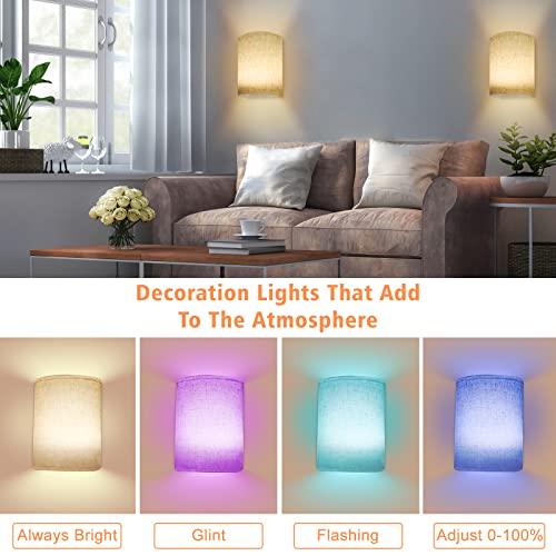 PESUTEN Wall Sconce Lighting Decor, Battery Rechargeable Wall Sconce Set of 2 with Fabric Shade Remote Control, 16 RGB Colors Changeable Dimmable Wall Lamp Fixtures for Bedroom Living Room Hallway