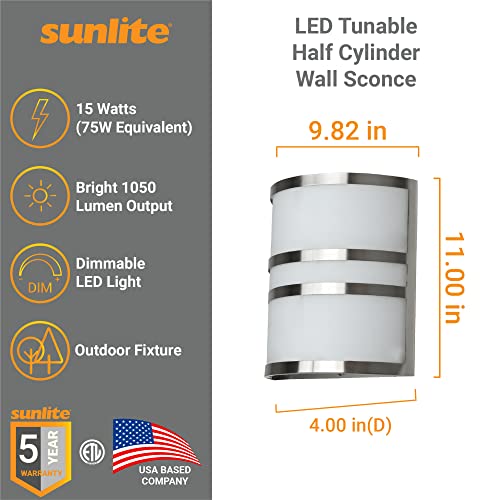 Sunlite 88679 LED Wall Sconce Half Cylinder Fixture, Middle Band Design, 15 Watts (75W=), 1050 Lumens, Color Tunable 30K/40K/50K, Dimmable, 80 CRI, ETL Listed, for Porches, Patios & Garage Openings