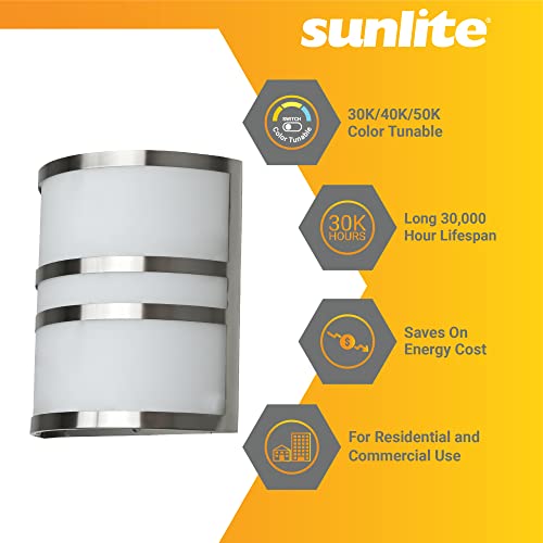 Sunlite 88679 LED Wall Sconce Half Cylinder Fixture, Middle Band Design, 15 Watts (75W=), 1050 Lumens, Color Tunable 30K/40K/50K, Dimmable, 80 CRI, ETL Listed, for Porches, Patios & Garage Openings