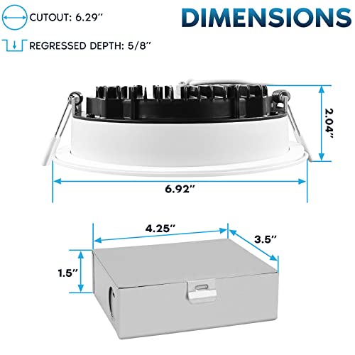 LUXRITE 6 Inch LED Recessed Ceiling Light with Junction Box, 18W, 5CCT Selectable 2700K/3000K/3500K/4000K/5000K, 1800LM High Brightness, Dimmable Canless Downlight, Wet Rated, IC Rated, ETL (4 Pack)