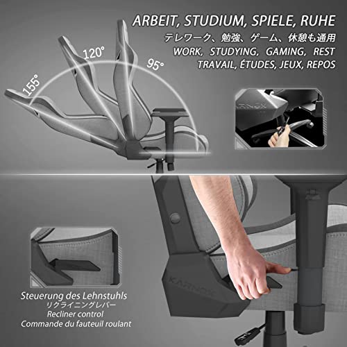 KARNOX Legend TR Game Chair Ergonomic Office Desk Chair High Back Executive PC Chair with Headrest and Lumbar Support and 360¡ãDegree Swivel for Big and Tall Adults Cloth Light Grey