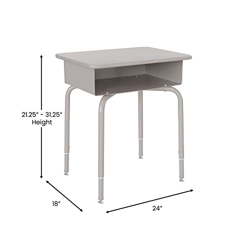 Flash Furniture Billie Student Desk - Gray Granite Open Front School Desk - Silver Metal Frame - 24