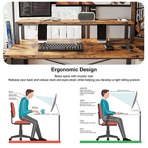 IRONCK L Shaped Desk with Charging Station and Storage Shelves, 47 inch Corner Computer Desk with Monitor Stand, Writing Table for Home Office, Vintage Brown