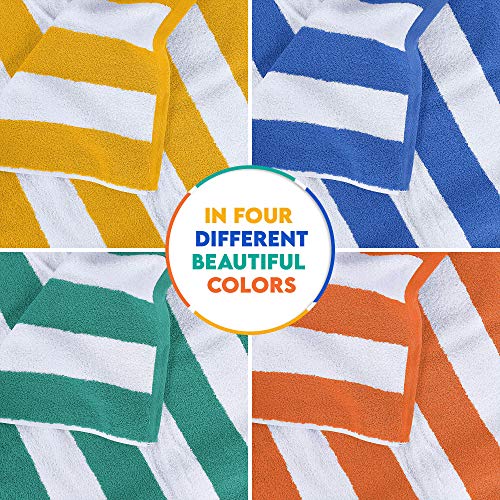 Utopia Towels Cabana Stripe Beach Towel (30 x 60 Inches) - 100% Ring Spun Cotton Large Pool Towels, Soft and Quick Dry Swim Towels Variety Pack (Pack of 4) (Blue, Yellow, Green, Orange)