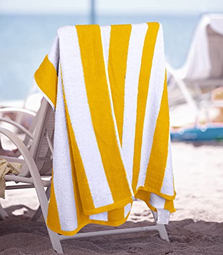 Utopia Towels Cabana Stripe Beach Towel (30 x 60 Inches) - 100% Ring Spun Cotton Large Pool Towels, Soft and Quick Dry Swim Towels Variety Pack (Pack of 4) (Blue, Yellow, Green, Orange)