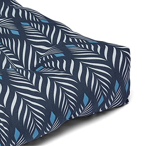 Amazon Basics Tufted Outdoor Patio Square Seat Cushion 19 x 19 x 5 Inches, Navy Blue Leaf - Pack of 2