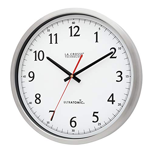 La Crosse Technology 404-1235UA-PL UltrAtomic 14 inch Stainless Steel Wall Clock, Shatterproof Lens, Silver