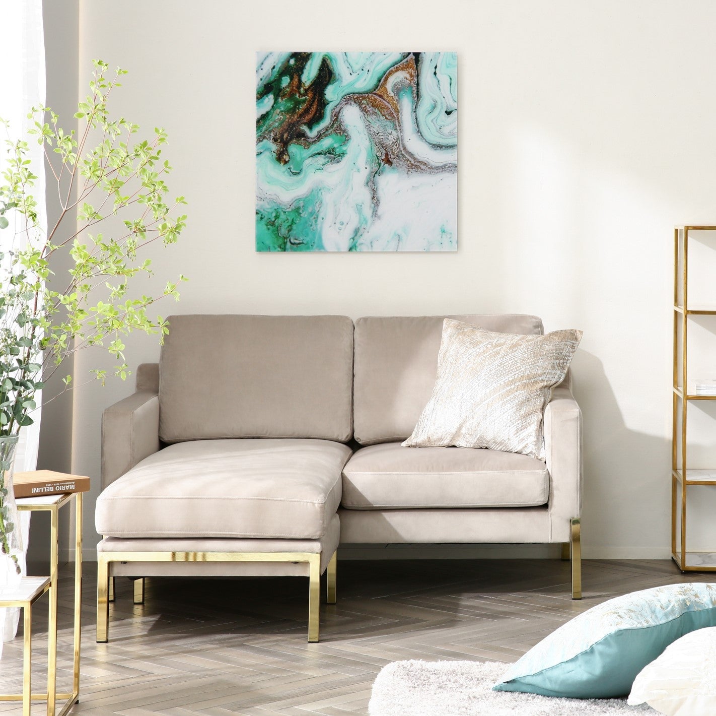 Splen Sofa 2 W1280×D1245×H730 Light Beige x Gold