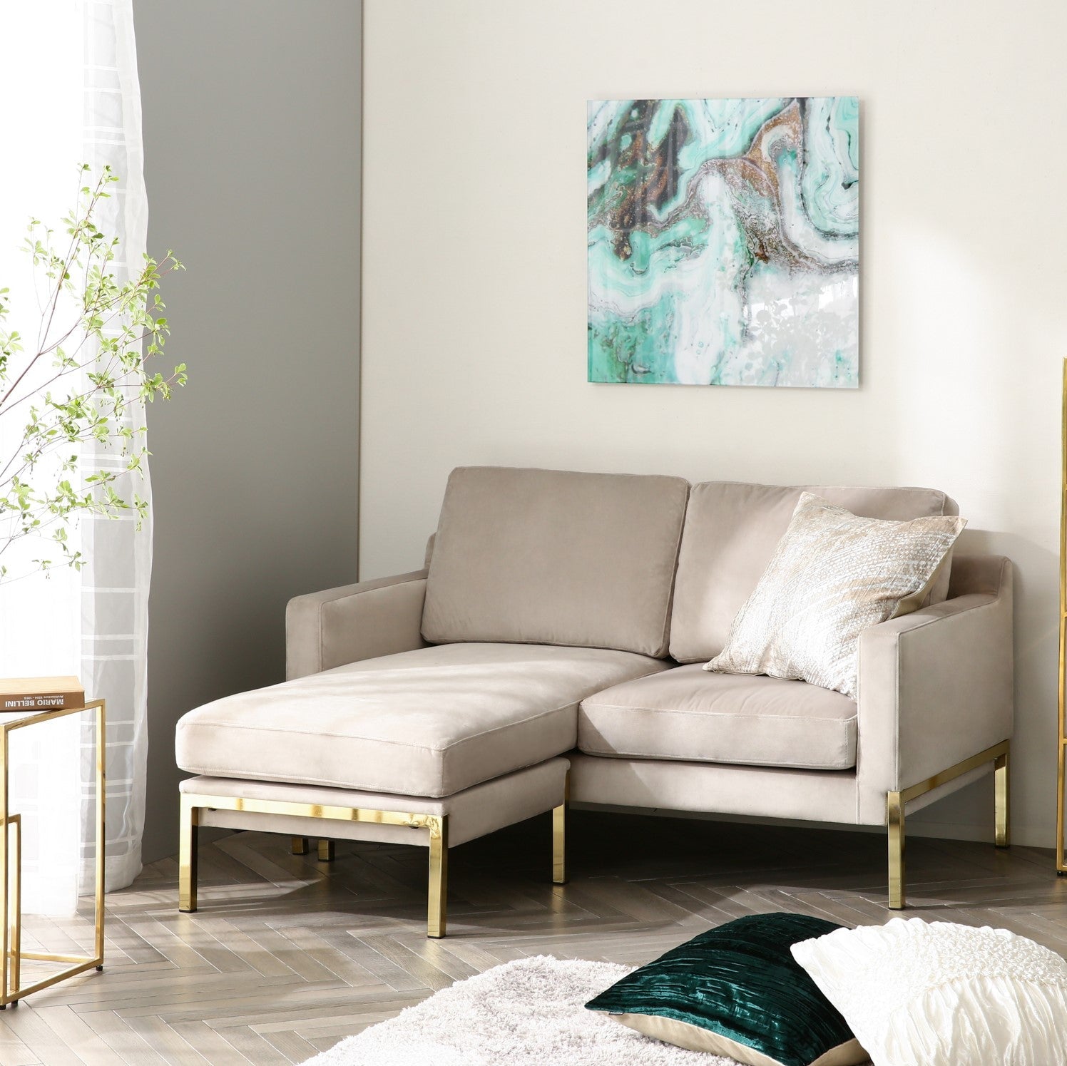 Splen Sofa 2 W1280×D1245×H730 Light Beige x Gold