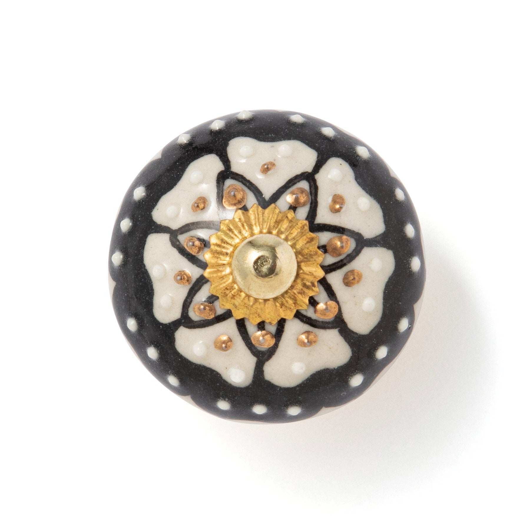 Knob-20 Ceramic Flower White X Black