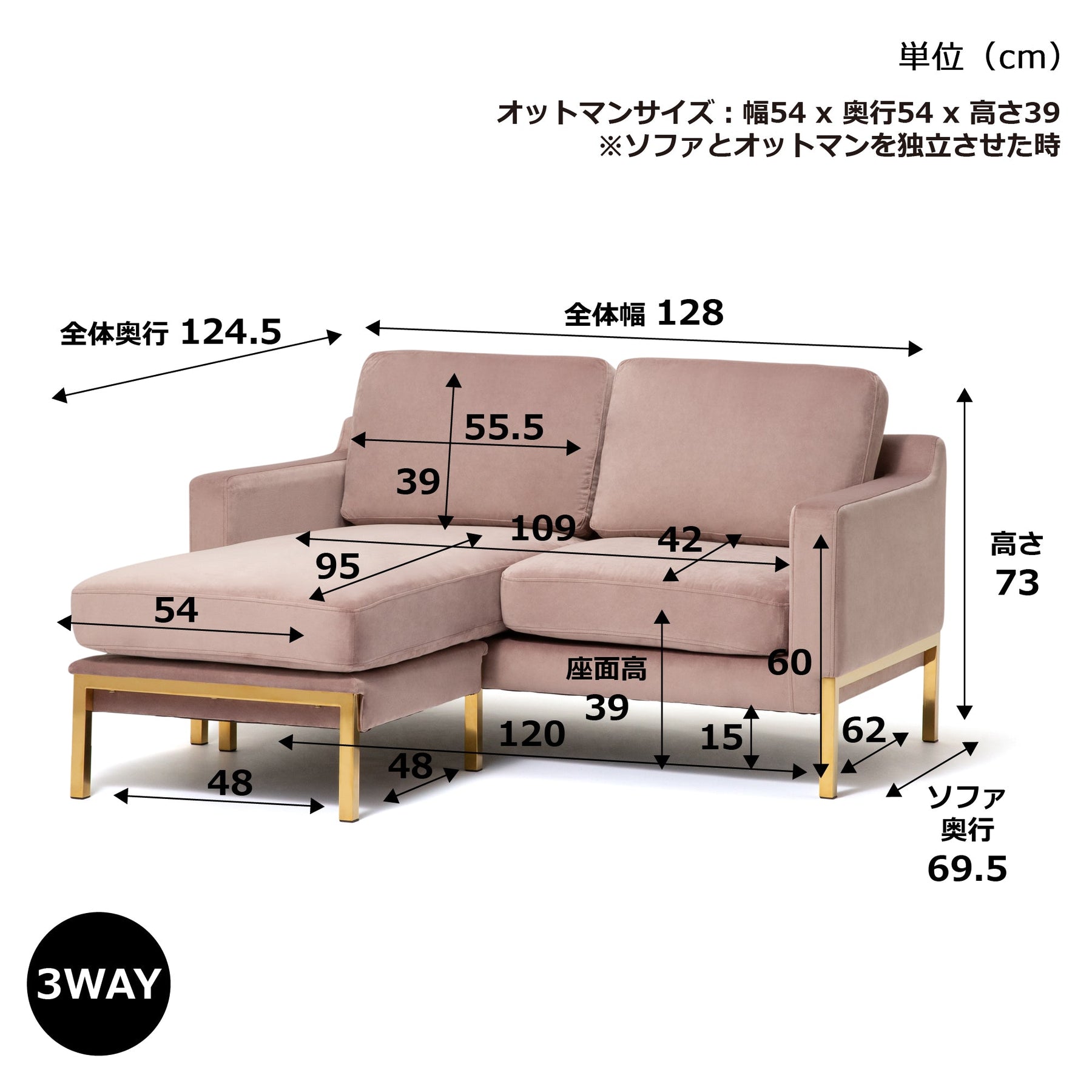 Splen Sofa 2 Pink x Gold